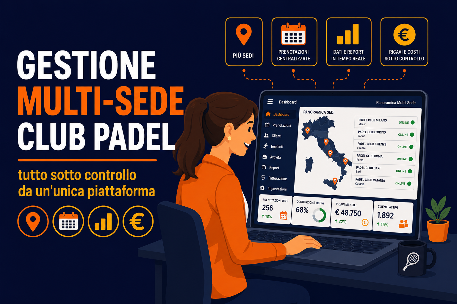 Gestione multi-sede club padel con BookIt