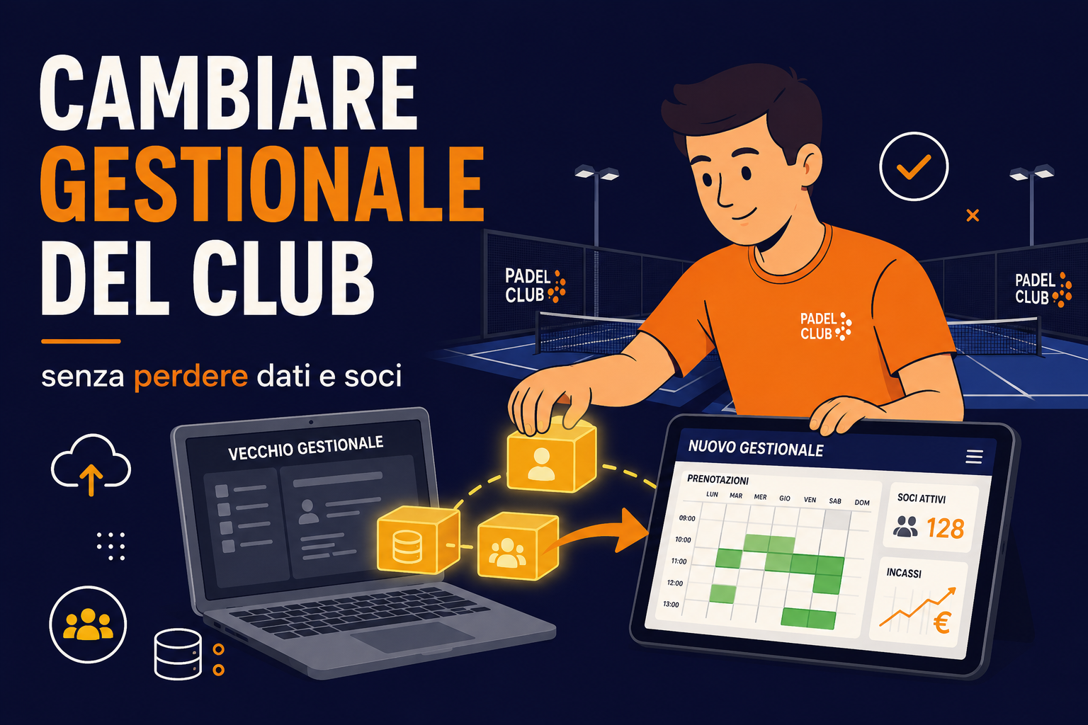 Gestore che cambia gestionale del club sportivo trasferendo dati e soci senza perdite